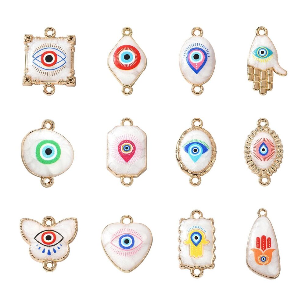 5462 24Pcs Mixed Styles Colorful Evil Eye Connectors Charms Alloy Flat